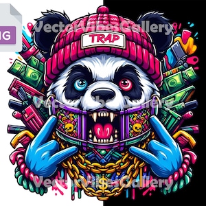 Graffiti Trap Panda Png, Urban Graphic Sublimation Design, Hip Hop Poster, Vector Colorful Animal, DTF Print Shirt, Hoodie, Instant Download