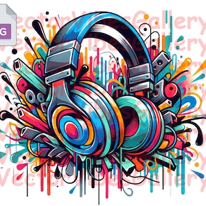 Colorful Headphones png, Urban sublimation design, Graffiti Clipart, Streetwear Png, Hip Hop digital cute file, Instant Download