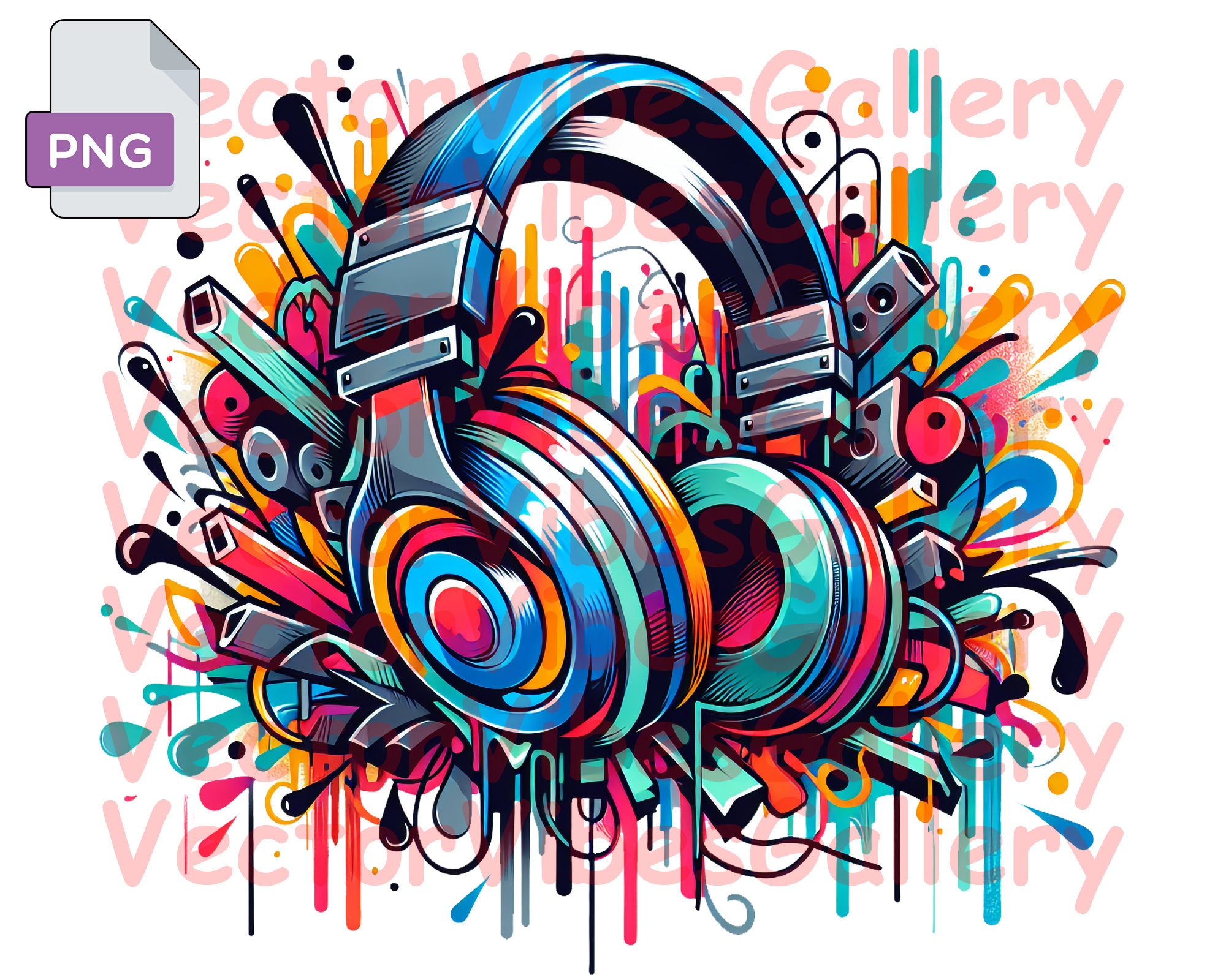 Music Headphones Graffiti Wall Art, DJ Headphones Graffiti