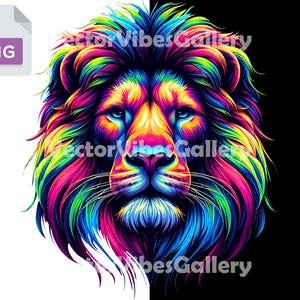 Colorful Lion Png, Urban Graphic Sublimation Design, Trendy Neon Colors Clipart, Animal Clipart, DTF Shirt, Digital Instant Download