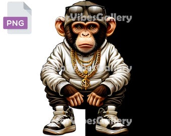 Streetwear Monkey PNG, Urban Hip Hop Graphic, Rap T-Shirt Design (Digital Download)