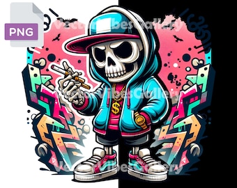 Streetwear Graffiti Skeleton PNG, Urban Hip Hop Design (Digital Download)