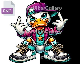 Streetwear Duck PNG Clipart, Graffiti-Style Cartoon Design (Digital Download)