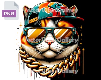 Gangster Katze PNG, Urban Graffiti Clipart, bunt DTF (digitaler Download)