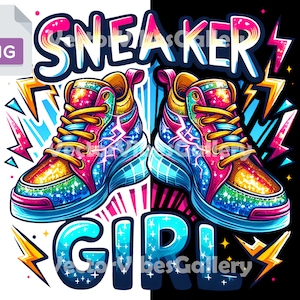Colorful Sneaker Girl Png, Urban Sublimation Design, sneaker life Clipart, Vector Digital Clipart, Transparent background, instant download