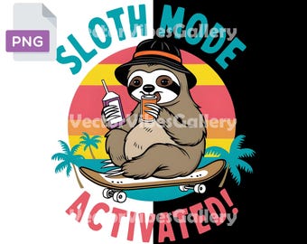 Funny Sloth Cartoon PNG Design, Urban T-Shirt Mug Sticker (Digital Download)