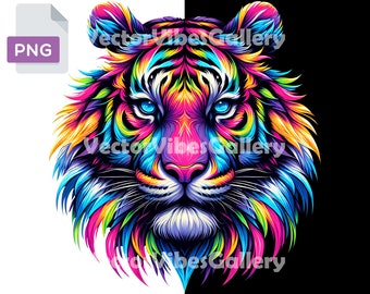 Neon Tiger PNG, Colorful Urban Clipart (Digital Download)
