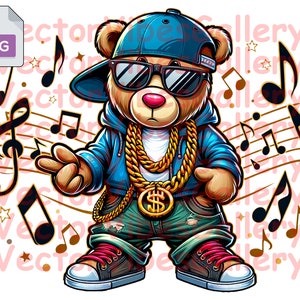 Gangster Teddy Bear Png, Streetwear Sublimation Design, Hip Hop Music Clipart, Urban Graphic Digital Instant Download