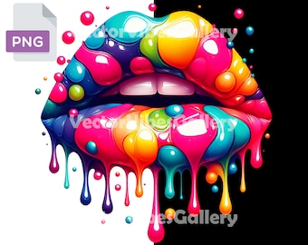 Rainbow Dripping Lips PNG, Kiss Clipart, Sublimation Design (Digital Download)