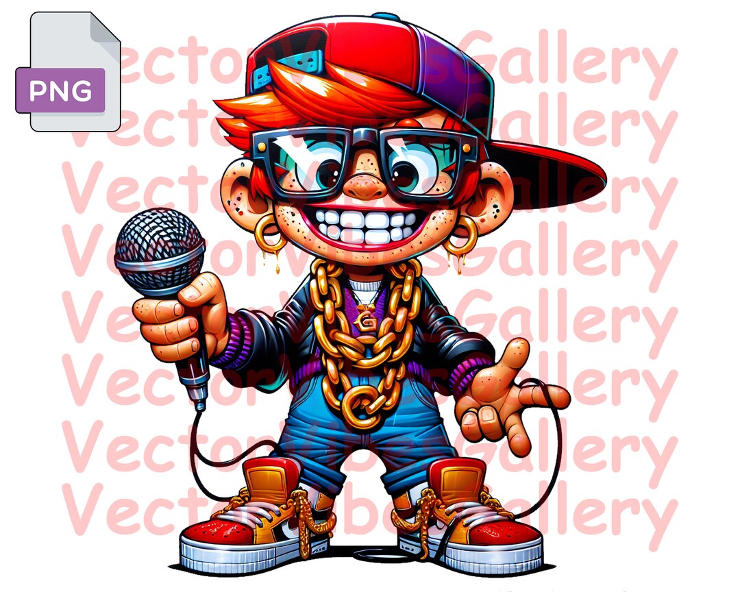 Urban Cartoon Rapper PNG, Streetwear Sublimation Design (instant ...