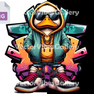 Coole Urban Ente PNG, Gangster Ente Clipart, Hip Hop Streetwear Vogel Sublimationsdesign, Graffiti Style Digital Sofort-Download für T-Shirts