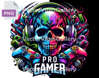 Colorful Skull Pro Gamer PNG, Urban Graffiti Design (Digital Download)