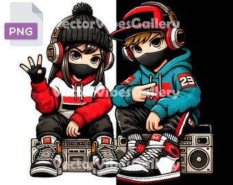 Hip Hop Couple PNG, Urban Graphics Sublimation Design, Boombox Clipart (Digital Download)