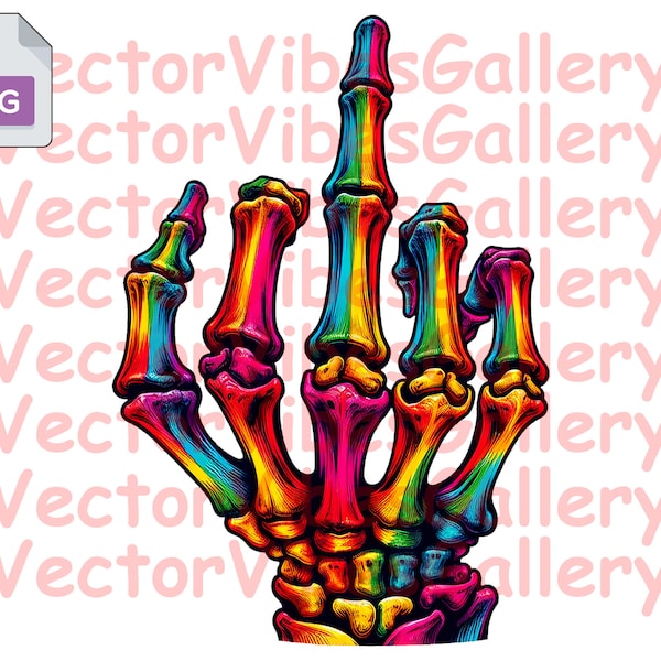 Colorful Skeleton Middle Finger Png, Printable Sublimation Design, Urban Digital Clipart, Cute File, DTF,  Instant Download