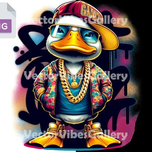 Streetwear bunte Ente Png, Urban Sublimation Design, Graffiti Clipart, DTF-Datei, Hip Hop Poster, transparenter Hintergrund, digitaler Download