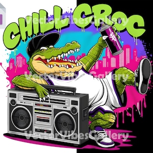 Chill Croc PNG, coole graffiti krokodil shirt sublimatie ontwerp, stedelijke grafische hiphop digitale Instant Download, streetwear cartoon clipart