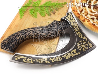 Hand Forged Viking Pizza Axe, Rosewood Handle, Pizza Cutter