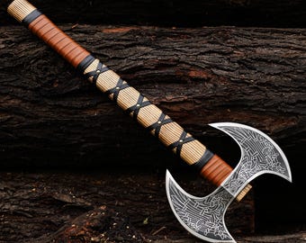 Handmade Norse Viking Axe, Long Bearded Battle axe, Cosplay Prop Replica Gift