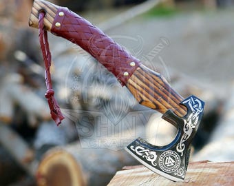Handmade Valhalla Viking Axe Ragnar Axe Camping Axe Gift for Loved ones, Viking Bearded Axe,Custom gift for him,handmade gift for bestman