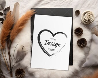 Greeting Card  Mockup  | White Invitation & Stationary Mockup | 5x7  Card Mockup | Boho  Flatlay Mockup Bundle, JEPG File