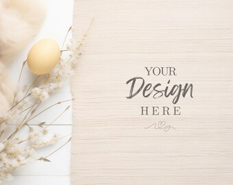 Easter Flat Lay Mockup,Bunny Egg Cross Farmhouse, Stock Photo, Add Your Design,Neutral Boho Flat Lay Background Mockup, JPG File