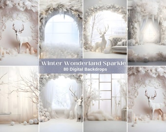 White Christmas Winter Wonderland Digital Backdrops, 80 Holiday Season Photoshop Overlays, Snowy Photography Backgrounds