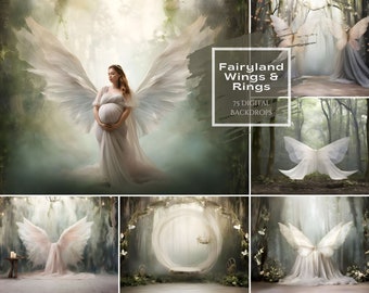 Fairy Wings & Rings 75 Digital  Backdrops, Fairy Wings Composite, PS Overlay Background Bundle, Enchanted Forest, Fairy Composite Prop