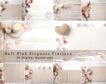 Bohemian Valentine's Flatlay Mockup Bundle: 25 Blank Backdrops, Wedding Tabletop Digital Overlays for Product Display