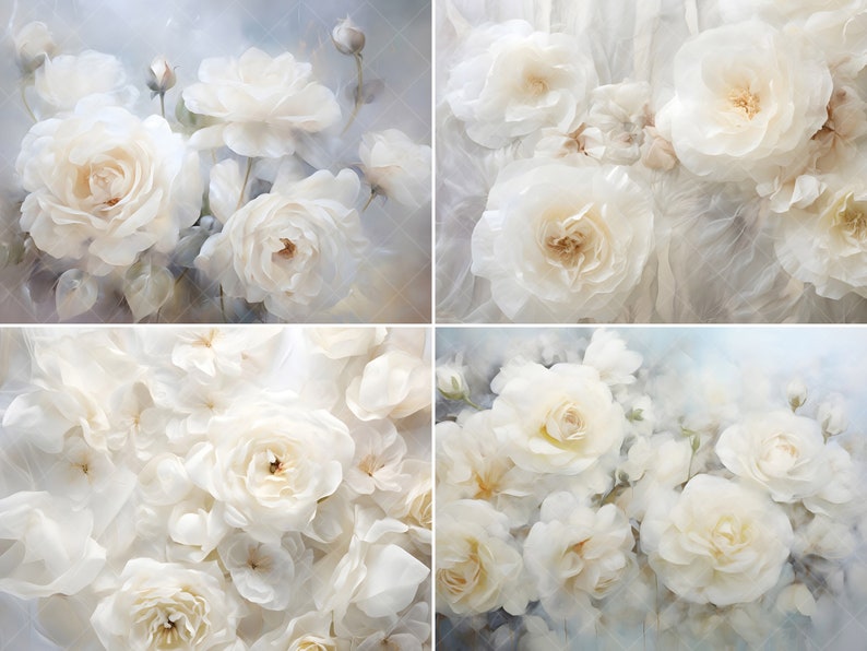 White Roses Overlay 16 Fine Art White Floral Backdrops, Maternity and Wedding Overlays ...