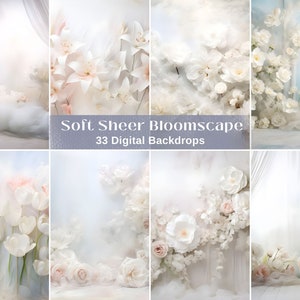 33 Sheer Bloomscape Digital Backdrops, Maternity and Wedding Floral Overlays, Studio Backdrops, Neutral Backgrounds