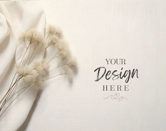 Boho Floral Flat Lay Mockup: Stock Photo, Add Your Product, Minimalistic  Flat Lay Background, Blank Template, JPG File