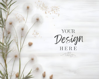 Floral Flat Lay Mockup: Dandelion Stock Photo, Add Your Product, Minimalistic  Flat Lay Background, Spring Mockup, JPG File