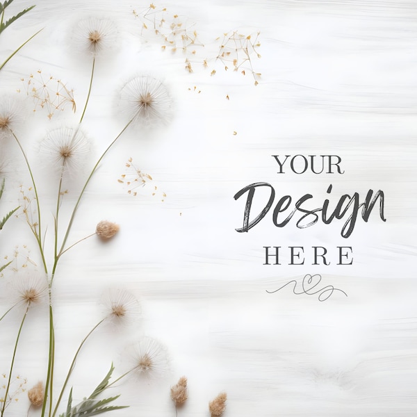 Floral Flat Lay Mockup: Dandelion Stock Photo, Add Your Product, Minimalistic  Flat Lay Background, Spring Mockup, JPG File