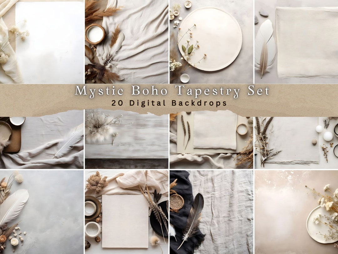 Vflat Backdrops Bohemian Flatlay Mockup Bundle: 20 Blank Backdrops, Flat Lay Table ...