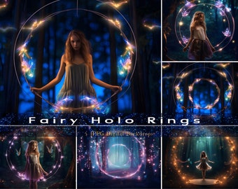 Fairy Holo Rings Digital Backdrops, Fairy Digital Background, Enchanted Forest photo, Photoshop Overlay  for Composite photography