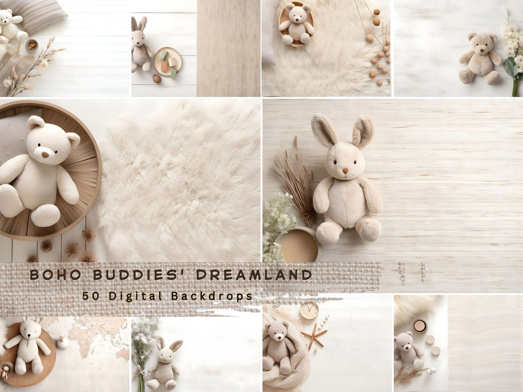 Boho Baby Flat Lay Mockup Collection 50 Blank Backdrops, Digital