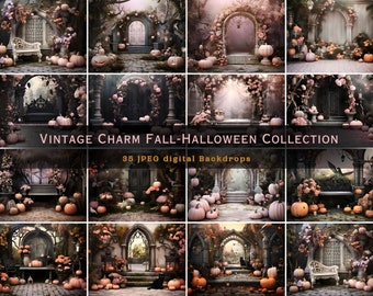 Vintage Charme Herbst-Halloween-Hintergründe: Kürbis-Pfad, digitale Herbsthintergründe für Fotografie, 35 digitale Herbsthintergründe Bundle