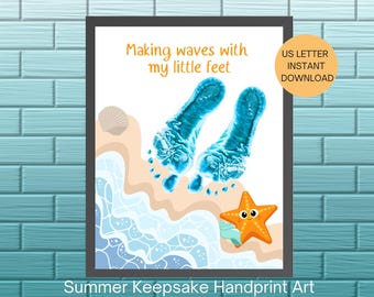 Summer Handprint Craft, Printable Activity Babies, Toddlers DIY Keepsake Art, Daycare Craft Activity, PreK, Kindergarten,Summer Camp Project