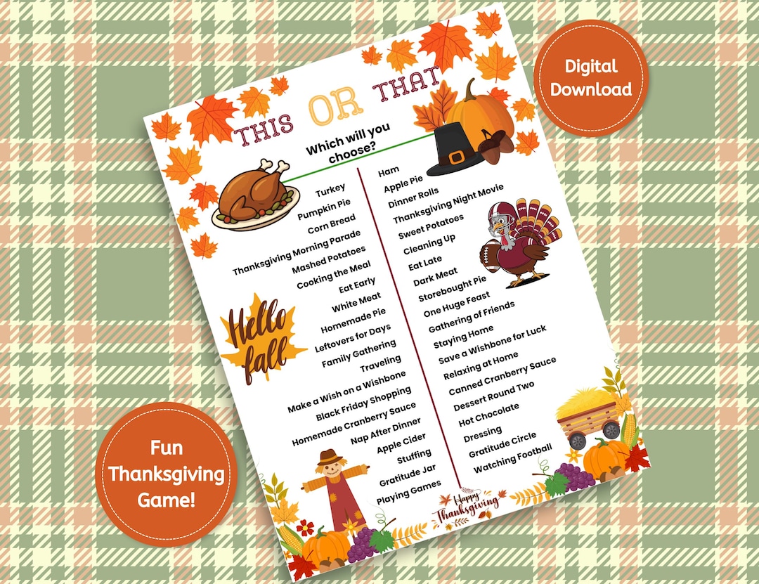 This or That Printable Thanksgiving Game, Family Holiday Activity ...