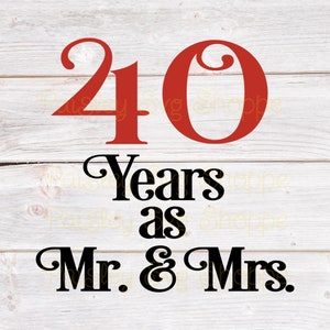 夫婦として 40 年 SVG、40 周年記念 SVG、ルビー記念日 SVG、記念日パーティー SVG、バレンタイン SVG、デジタル SVG/DXF/Eps/Png/JPEG