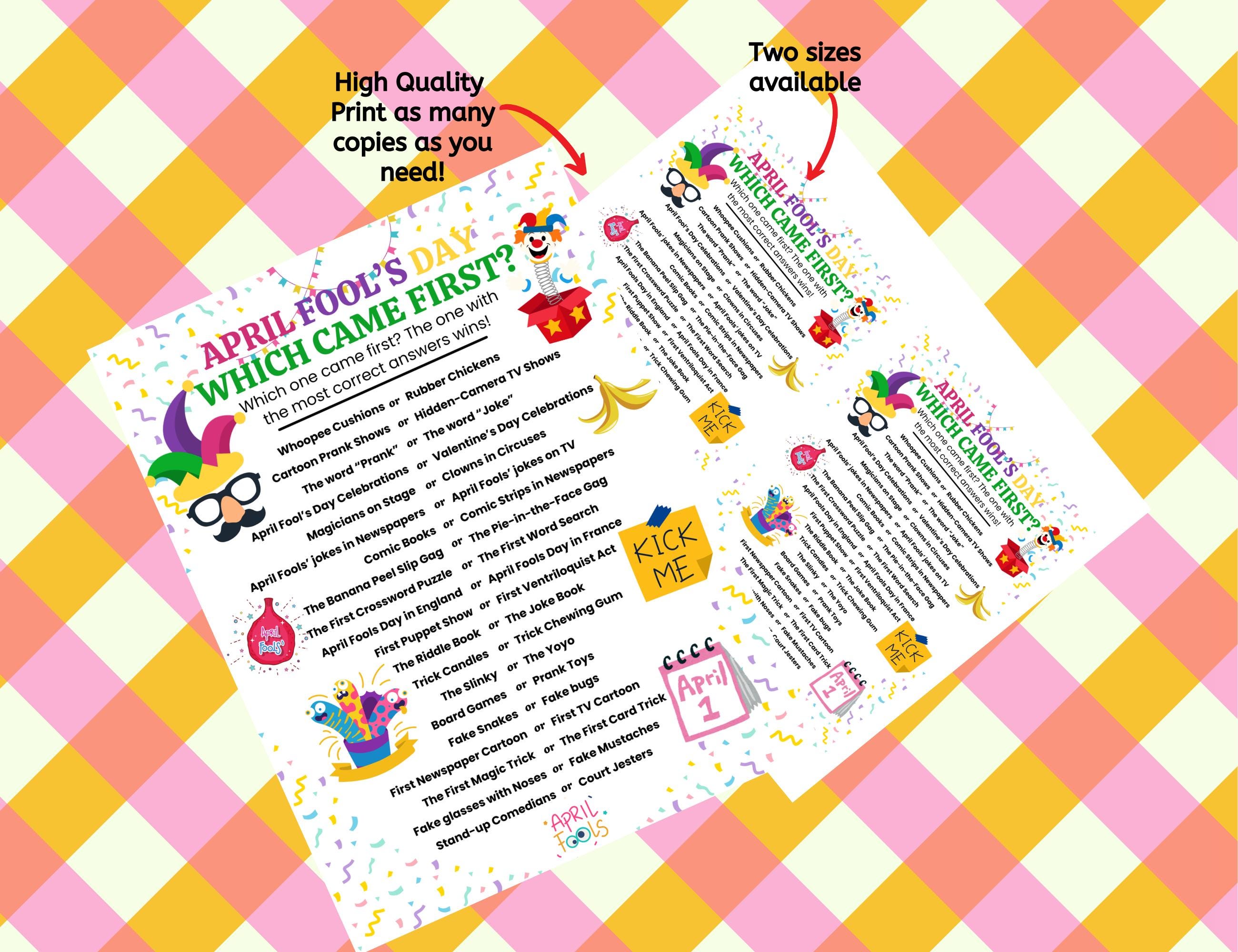 April Themed Riddles April Fool's Day Which Came First Printable Game, April Birthday Party ...