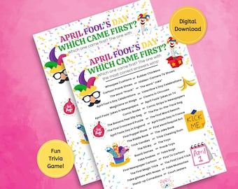 April Fool's Day Which Came First Printable Game, April Birthday Party Game, April Fools Trivia Game, Senior Center Game, Jokes Riddles Game