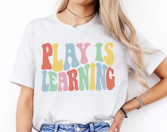Spelen is leren T-shirt, shirt voor leraar kleuterschool, shirt logopedist, shirt retro leraar, shirt spelen gebaseerd leren, T-shirt spelen, leuk speel-T-shirt
