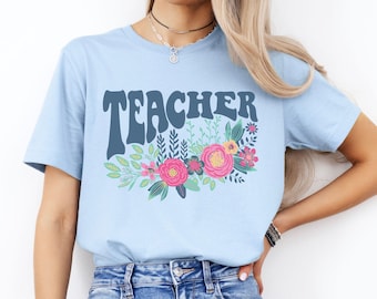 Teacher Floral Design Shirt, Teacher Boho T-Shirt, Gifts for Teachers, Back to School, Teacher Appreciation, Trendy Teacher Tee, Flower Tee