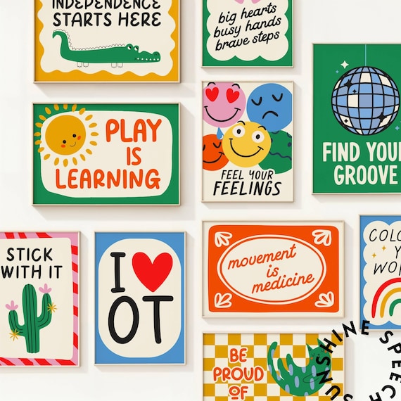 OT and PT Printable Posters, Occupational and Physical Therapy Poster Set, School Classroom Decorations, Colorful Therapist Wall Art Decor
