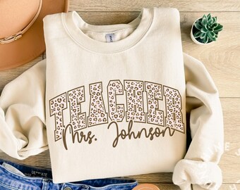 Moletom personalizado para professores | Estampa de leopardo com nome do professor