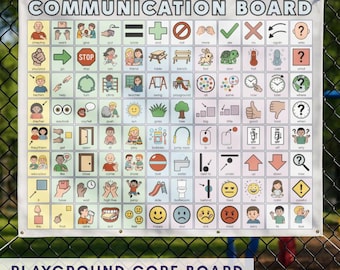 Communication Board Banner for Speech Therapy, Autism Teachers, Inclusive Playgrounds | Indoor/Outdoor AAC Core Word Board