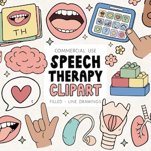 Pacchetto di clipart per logopedia per risorse SLP / CAA Articolazione Bocca Apparecchio acustico Cervello / Grafica terapeutica per uso commerciale