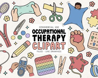 Clipart di terapia occupazionale / Set di clipart OT / Motricità fine, Sensoriale, ADL / PNG per uso commerciale / Risorse per insegnanti di logopedia e terapia occupazionale