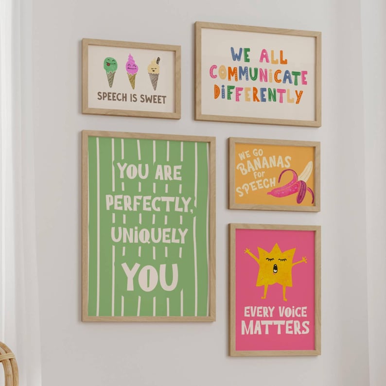 Printable Speech Therapy Poster Set, 30 Unique Designs, Colorful Fun Wall Art for SLPs, SLP Clinic Room Decor, Communication Posters image 3